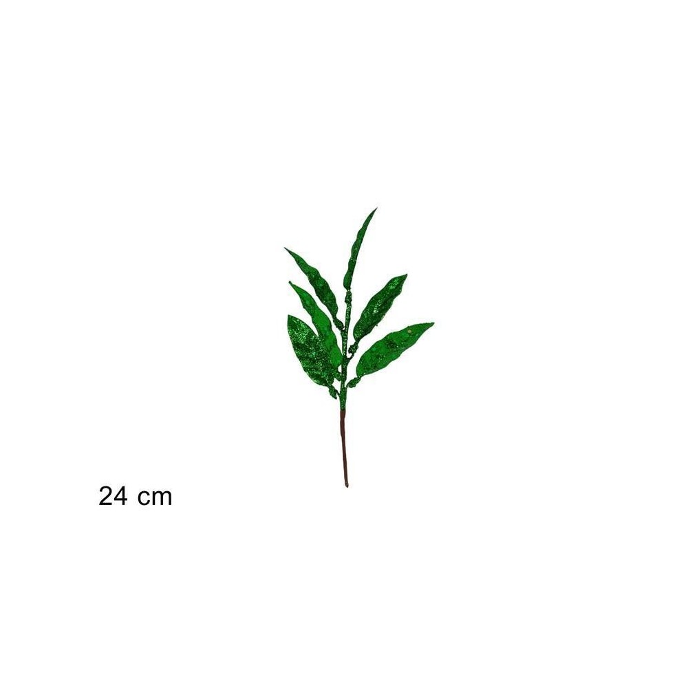 STELO FOGLIE GLITTERATE 24 CM VERDE